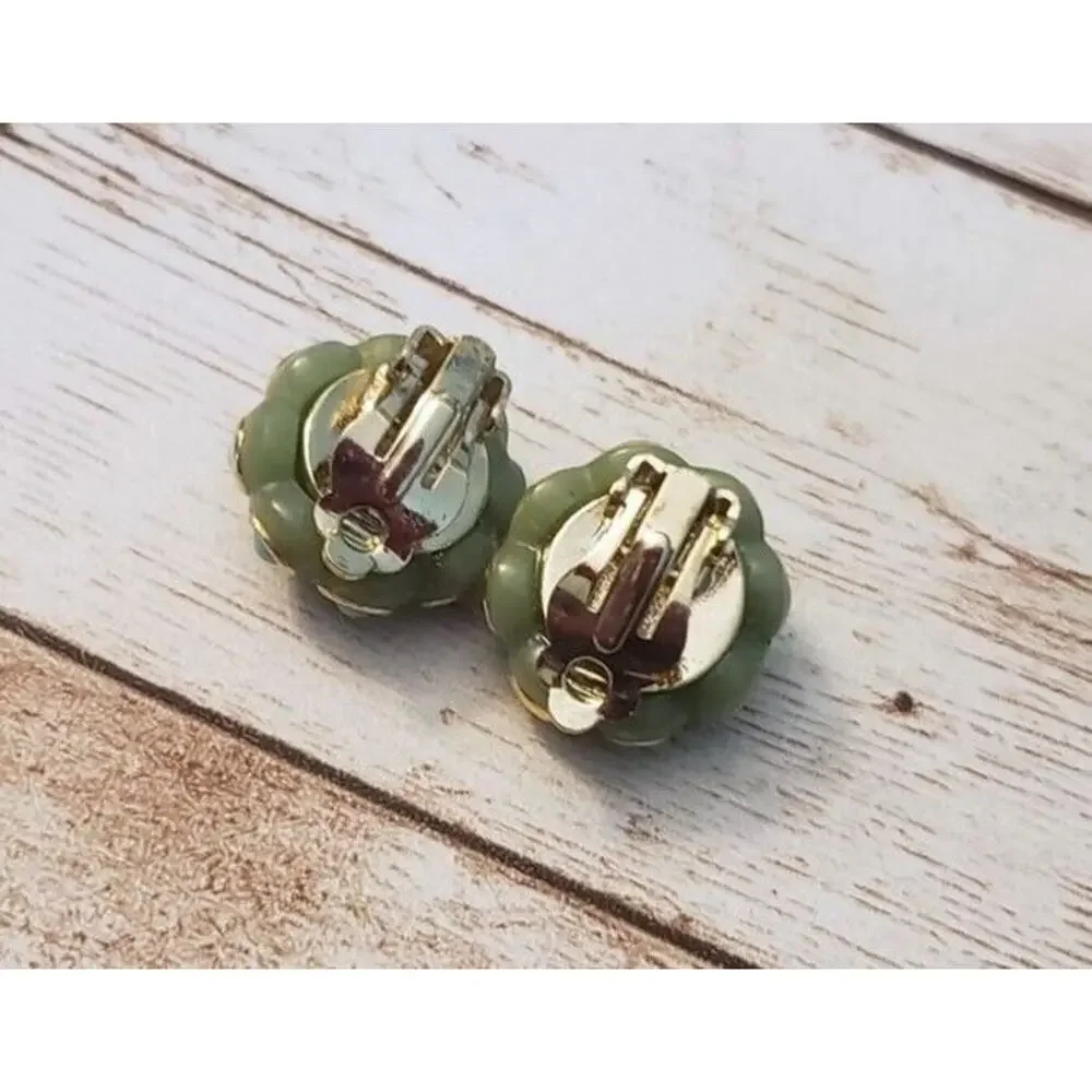 Vintage Clip On Earrings Dainty Green & Turquoise Tones - Some Stones Missing